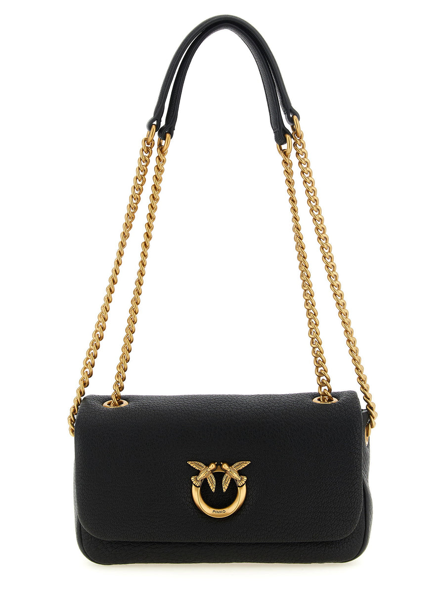 Pinko Love Birds Shoulder Bag Black Lambskin With Gold Buckle