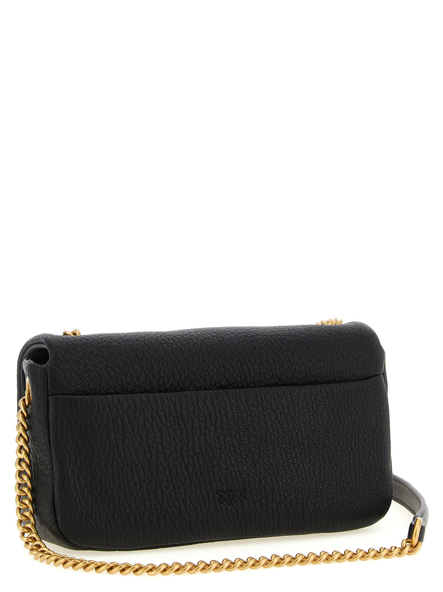 Pinko Love Birds Shoulder Bag Black Lambskin With Gold Buckle