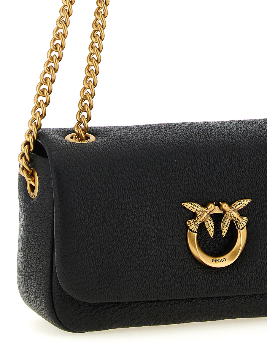 Pinko Love Birds Shoulder Bag Black Lambskin With Gold Buckle