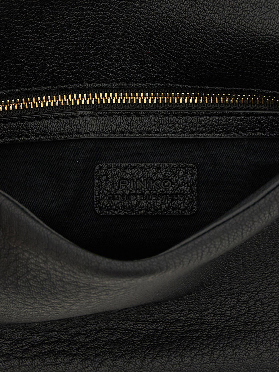 Pinko Love Birds Shoulder Bag Black Lambskin With Gold Buckle