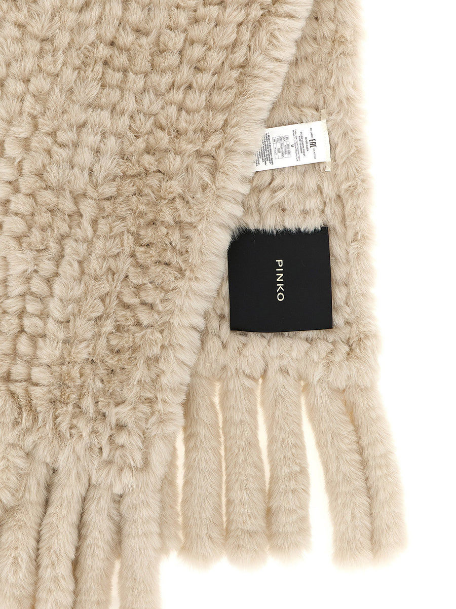Pinko Gray Fur Scarf Plush Fringed One Size Polyester