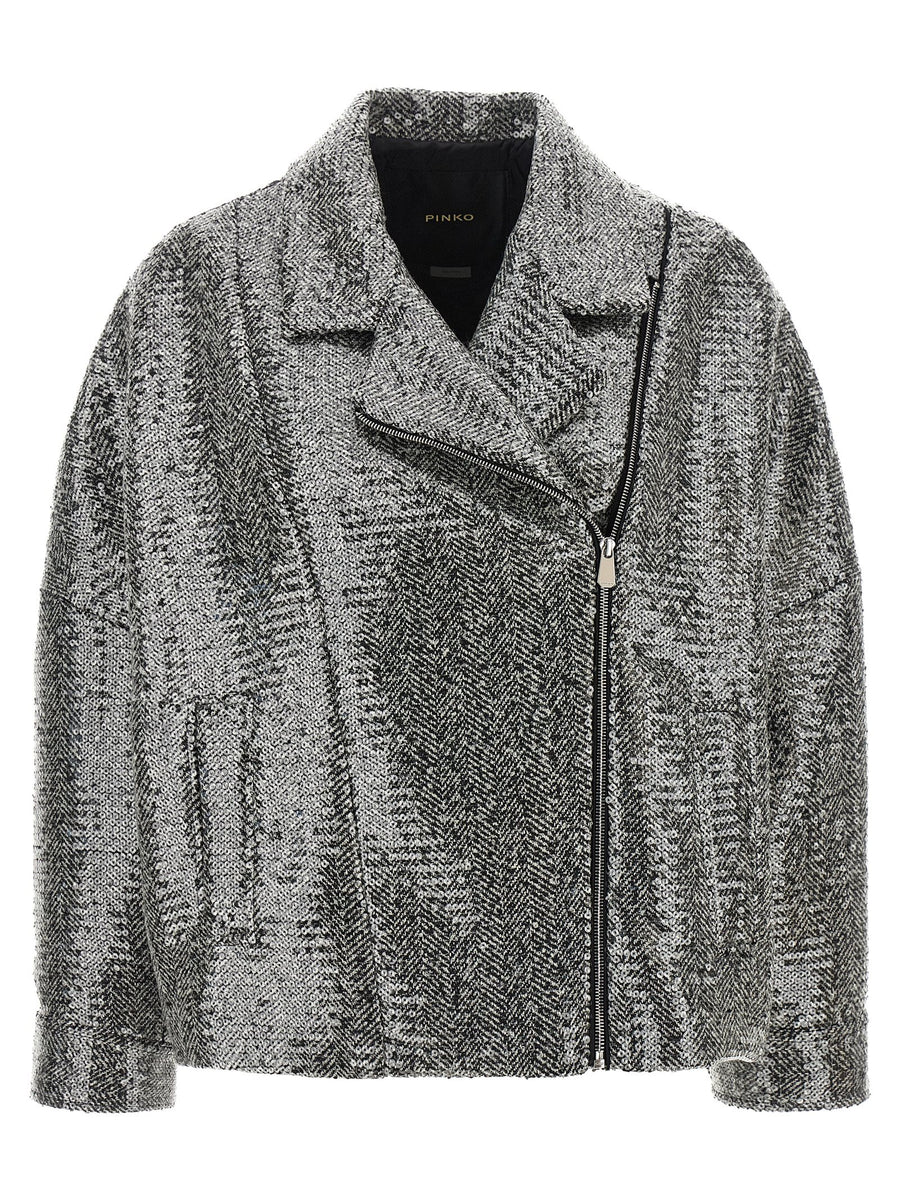 Pinko Silver Sequin Caban Jacket For Women Luxury Edition