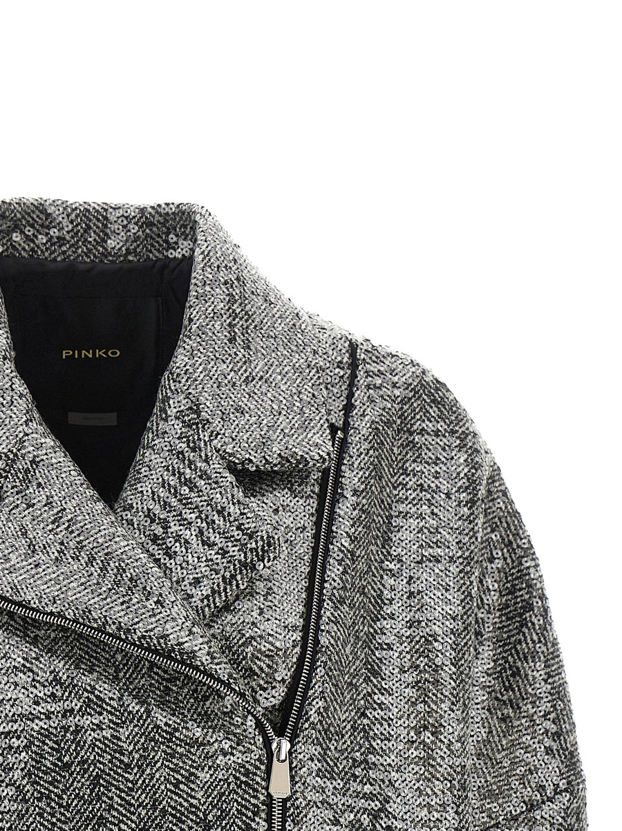 Pinko Silver Sequin Caban Jacket For Women Luxury Edition