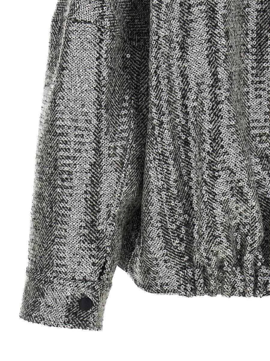 Pinko Silver Sequin Caban Jacket For Women Luxury Edition