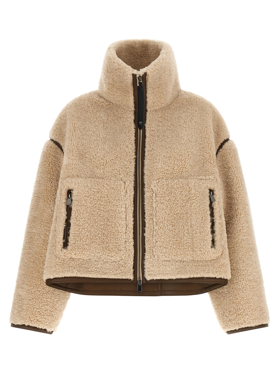 Pinko Teddy Cropped Jacket Beige One Hundred Percent Polyester Boxy Fit