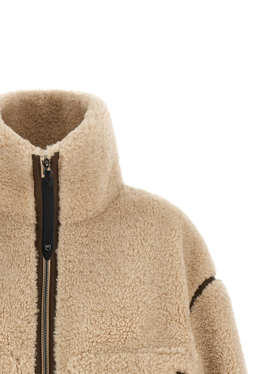 Pinko Teddy Cropped Jacket Beige One Hundred Percent Polyester Boxy Fit