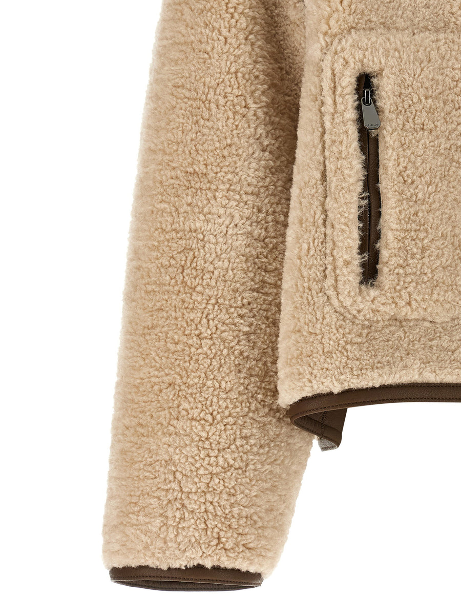 Pinko Teddy Cropped Jacket Beige One Hundred Percent Polyester Boxy Fit