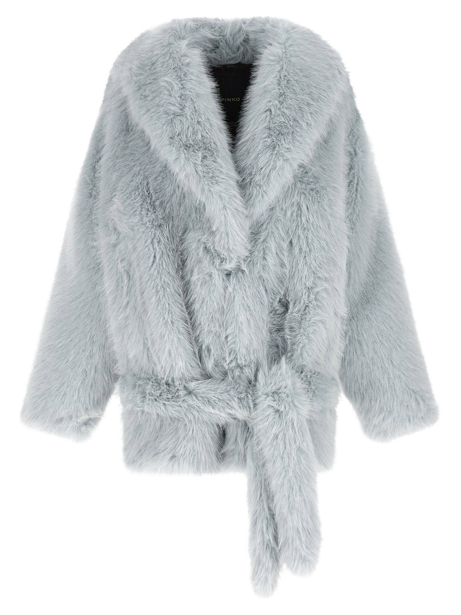 Pinko Light Blue Faux Fur Blouson Coat For Women Winter Ready
