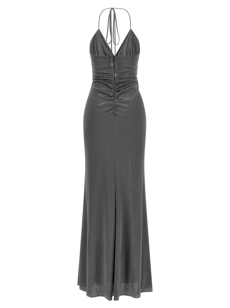 Pinko Gray Front Knot Dress Vneck Evening Gown 100% Acetate