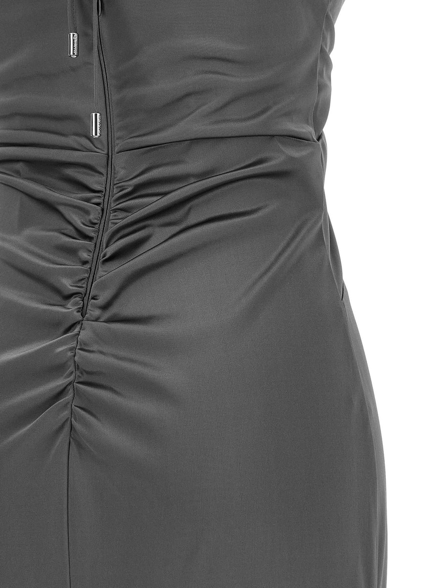 Pinko Gray Front Knot Dress Vneck Evening Gown 100% Acetate