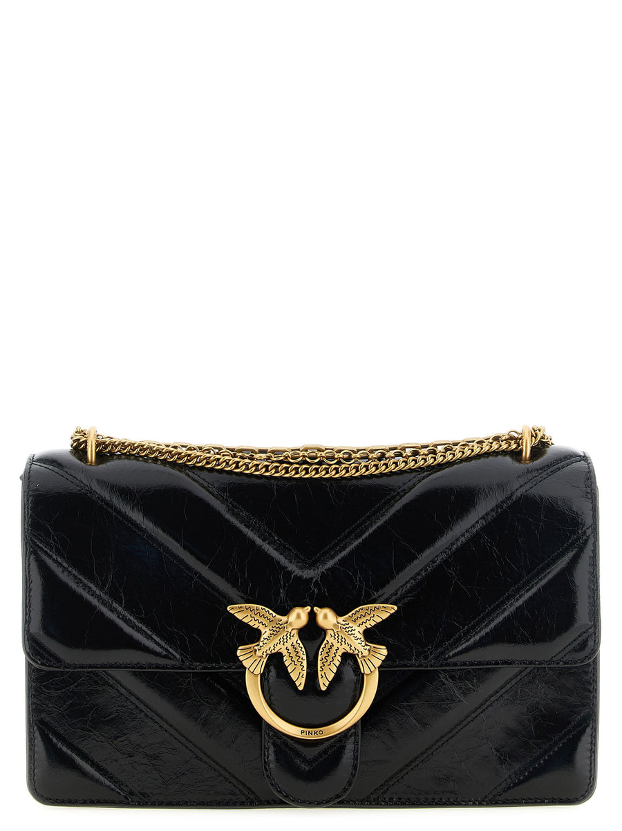 Pinko Love Shoulder Bag Black Calfskin Leather With Chevron Quilting