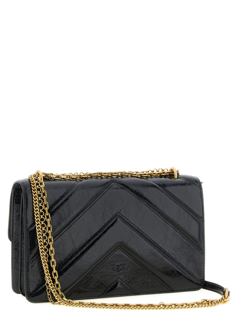 Pinko Love Shoulder Bag Black Calfskin Leather With Chevron Quilting