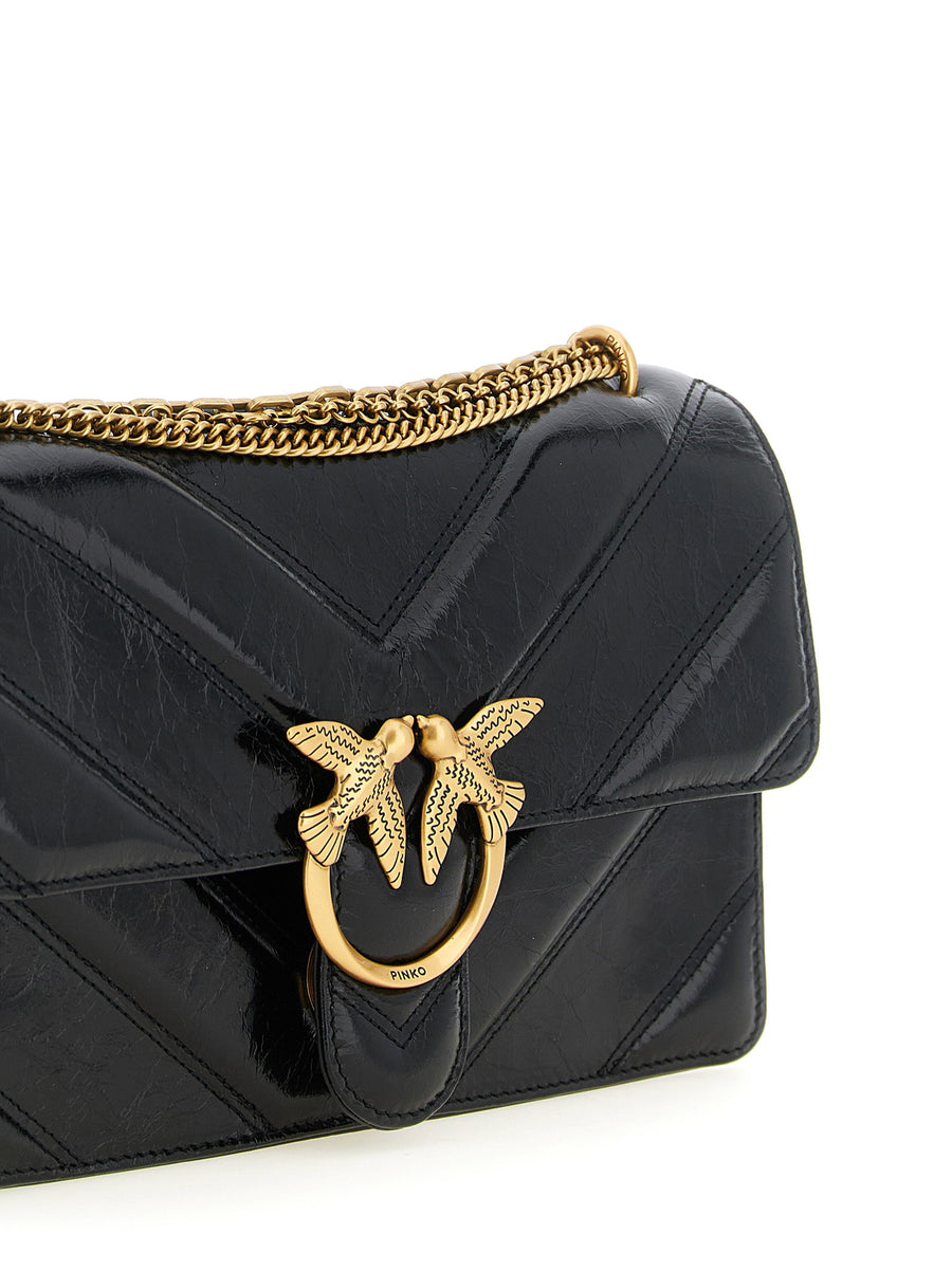 Pinko Love Shoulder Bag Black Calfskin Leather With Chevron Quilting