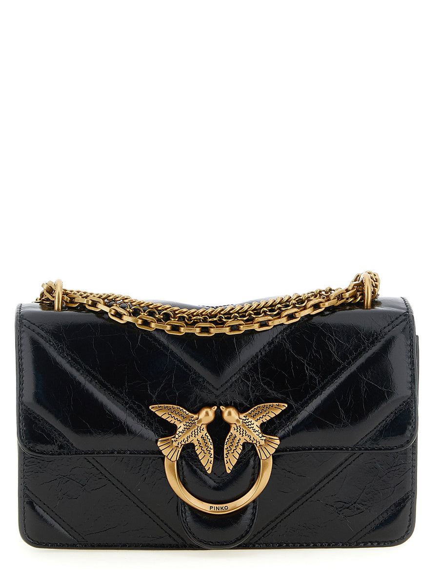 Pinko Love Bag Crossbody Calfskin Leather Black Chevron Stitching Buckle