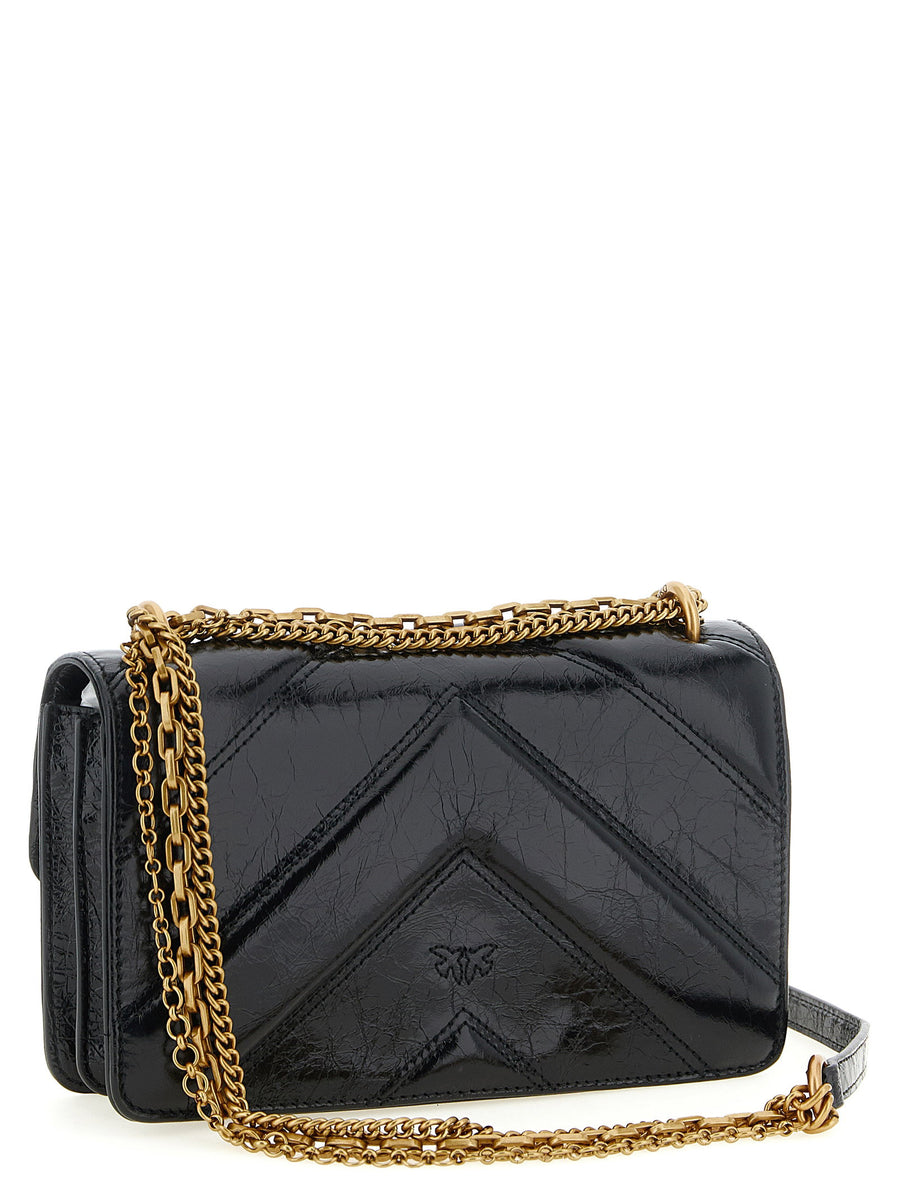 Pinko Love Bag Crossbody Calfskin Leather Black Chevron Stitching Buckle