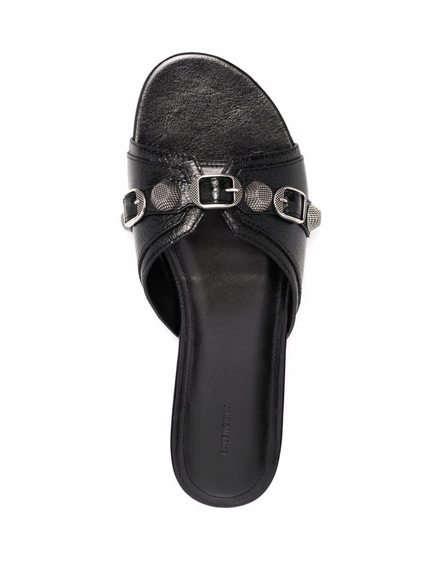 Balenciaga Cagole Leather Sandals For Women Open Toe Buckle Detail Low Heel Luxury Craftsmanship