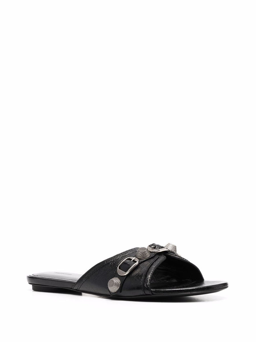 Balenciaga Cagole Leather Sandals For Women Open Toe Buckle Detail Low Heel Luxury Craftsmanship