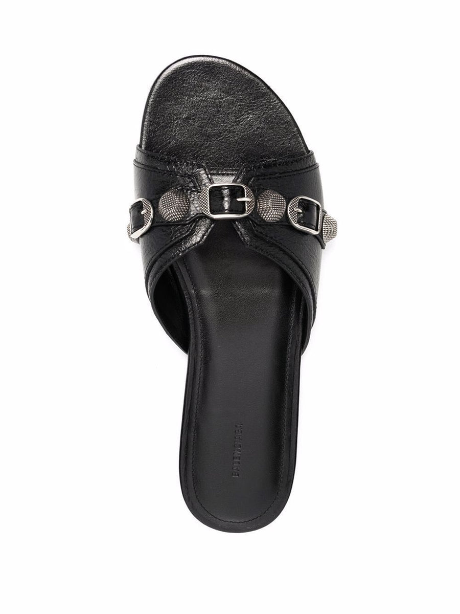 Balenciaga Cagole Leather Sandals For Women Open Toe Buckle Detail Low Heel Luxury Craftsmanship