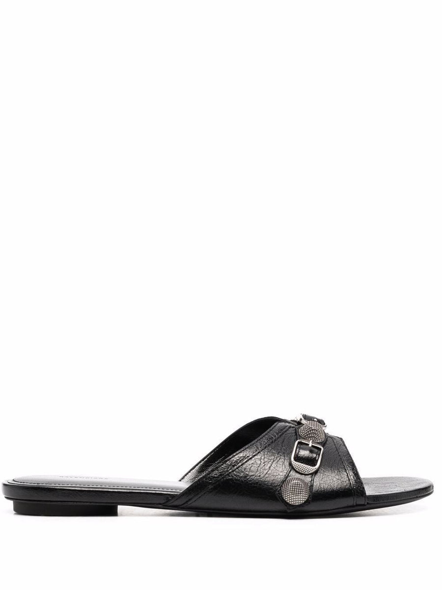 Balenciaga Cagole Leather Sandals For Women Open Toe Buckle Detail Low Heel Luxury Craftsmanship