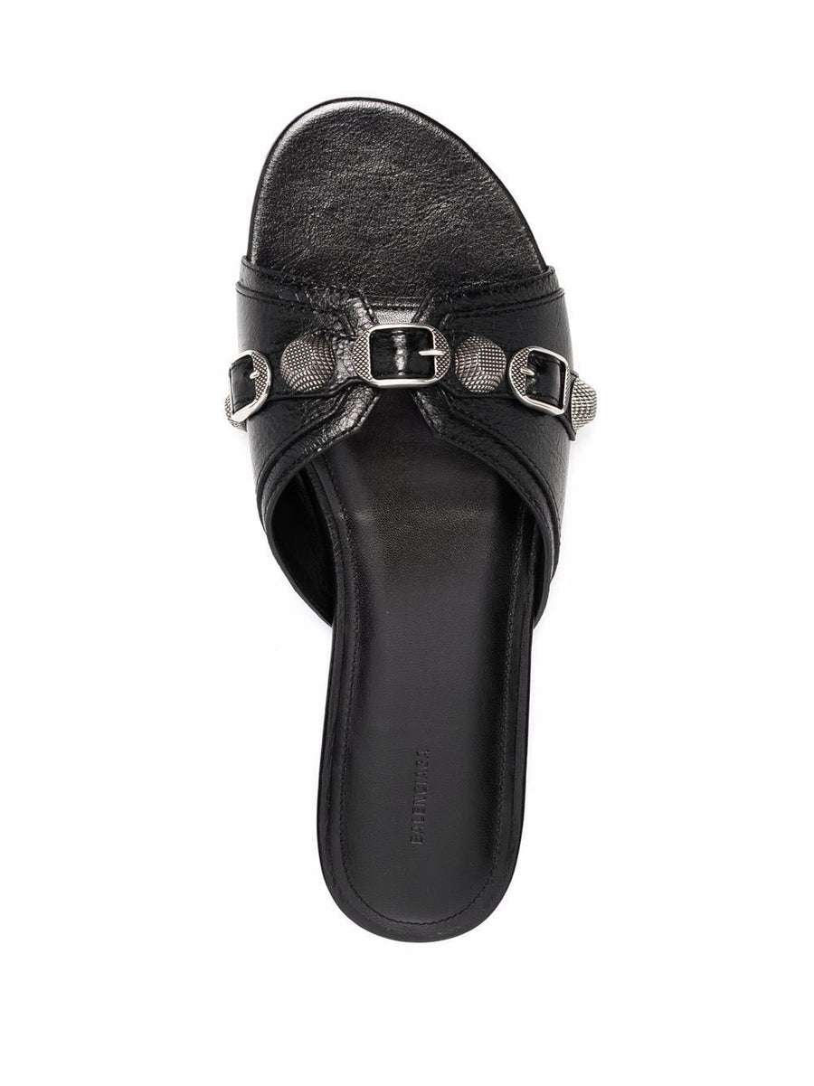 Balenciaga Cagole Leather Sandals For Women Open Toe Buckle Detail Low Heel Luxury Craftsmanship