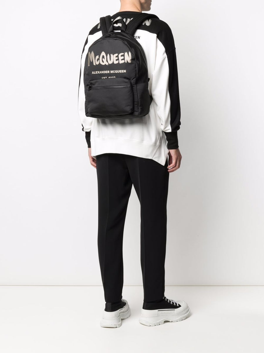 Alexander McQueen Graffiti Metropolitan Backpack Luxury Urban City Bag For Men Compact Silhouette With Graffiti Print