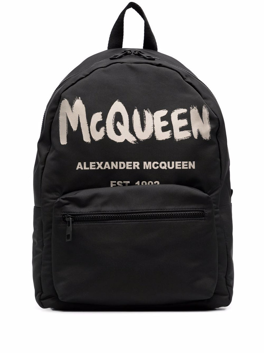Alexander McQueen Graffiti Metropolitan Backpack Luxury Urban City Bag For Men Compact Silhouette With Graffiti Print