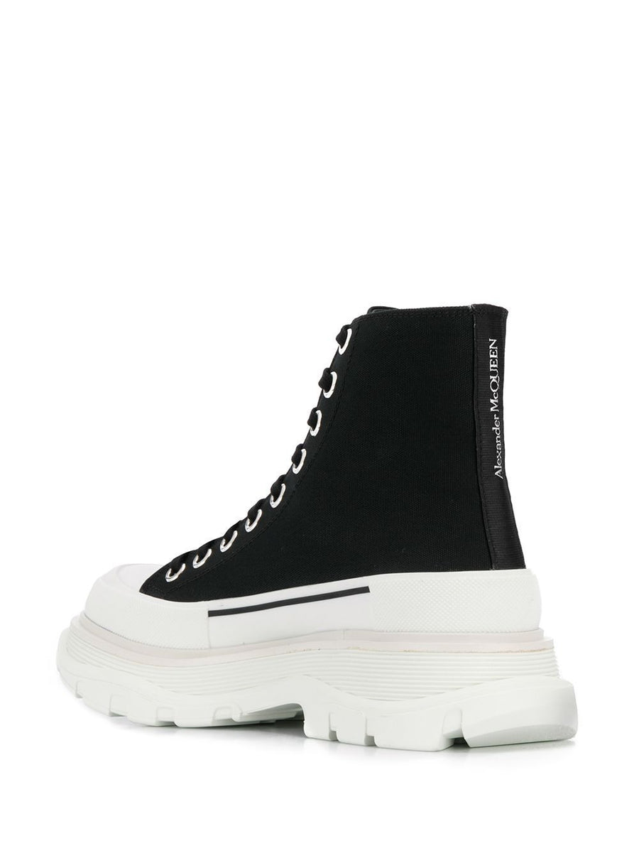 Alexander McQueen Tread Slick Boots For Women With Lace Up Ankle Silhouette And Bold Platform Rubber Sole