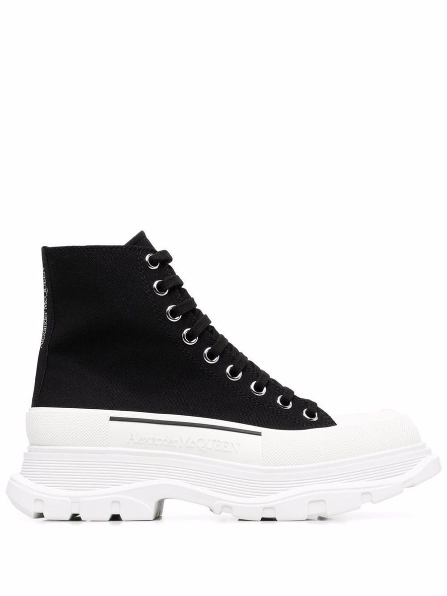 Alexander McQueen Tread Slick Boots For Women With Lace Up Ankle Silhouette And Bold Platform Rubber Sole