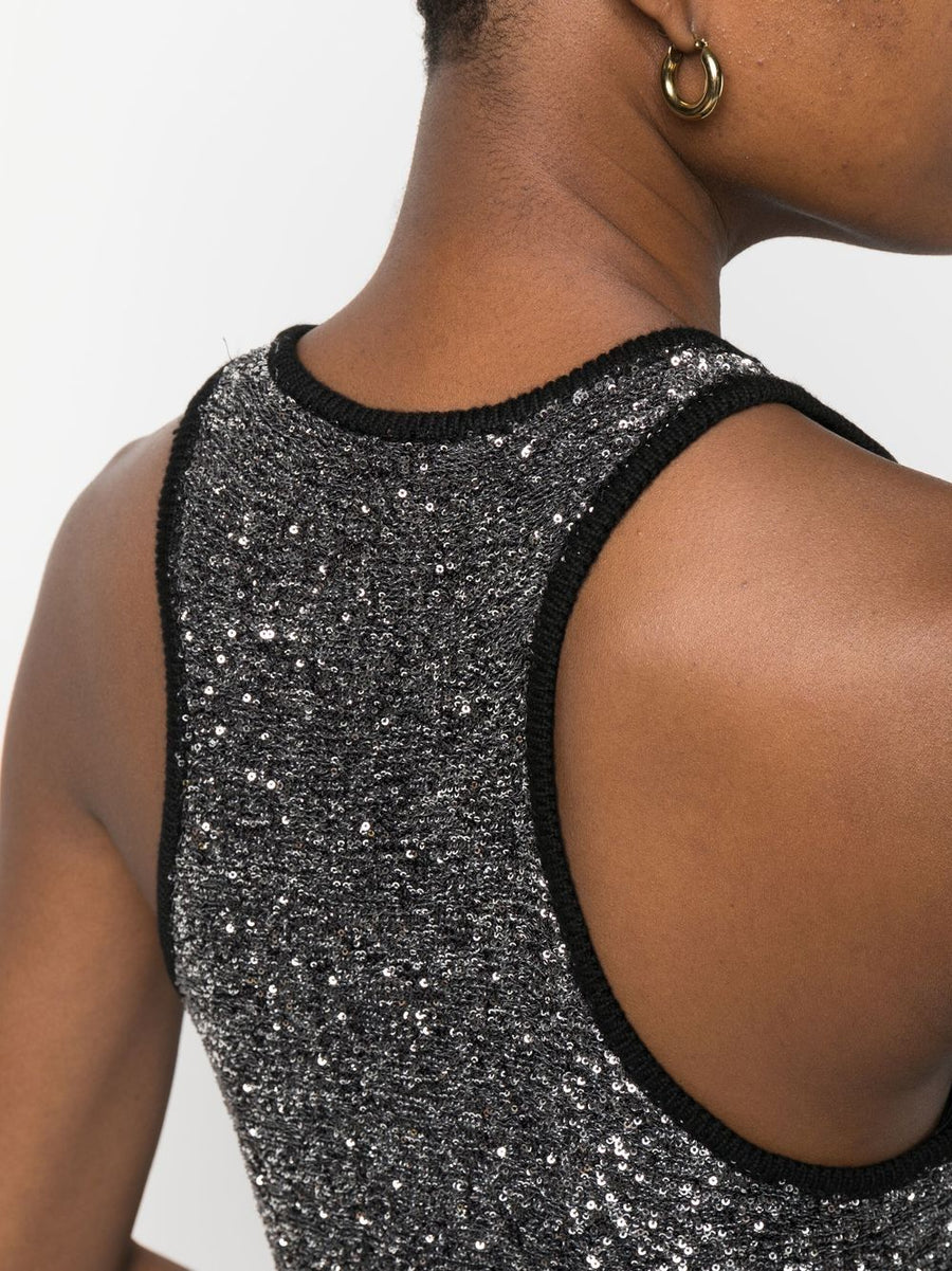 Fabiana Filippi Sequin Tank Top For Women Luxury Knit Sparkle In Gunmetal Grey Everyday Elevation