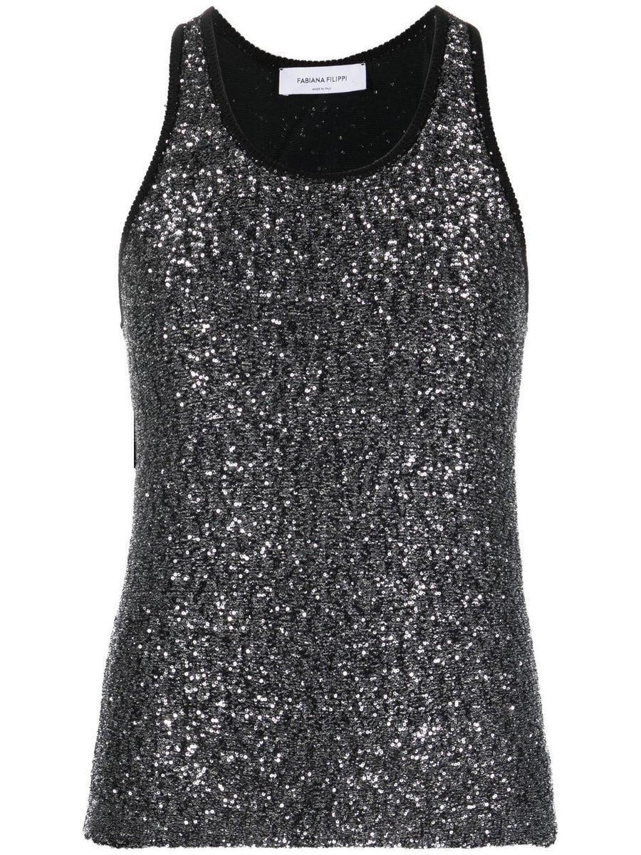 Fabiana Filippi Sequin Tank Top For Women Luxury Knit Sparkle In Gunmetal Grey Everyday Elevation
