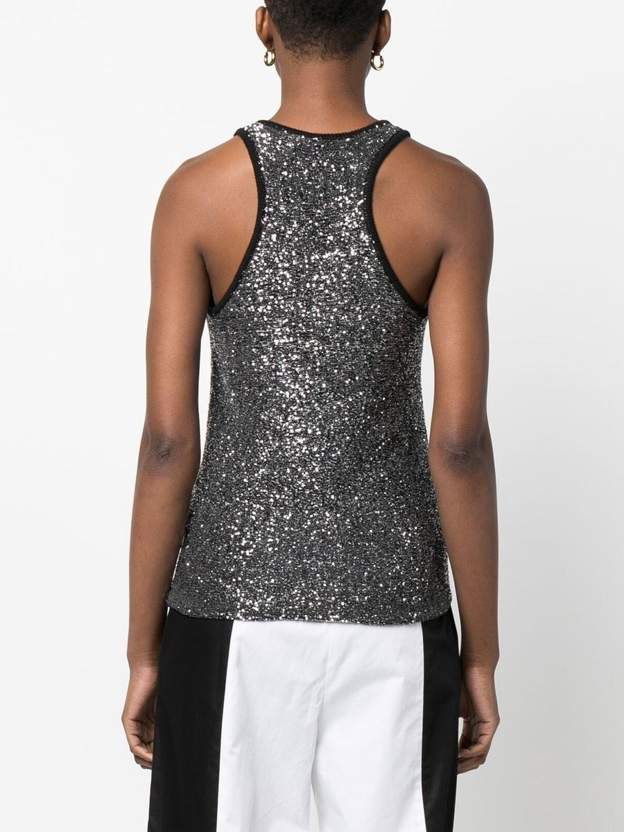 Fabiana Filippi Sequin Tank Top For Women Luxury Knit Sparkle In Gunmetal Grey Everyday Elevation