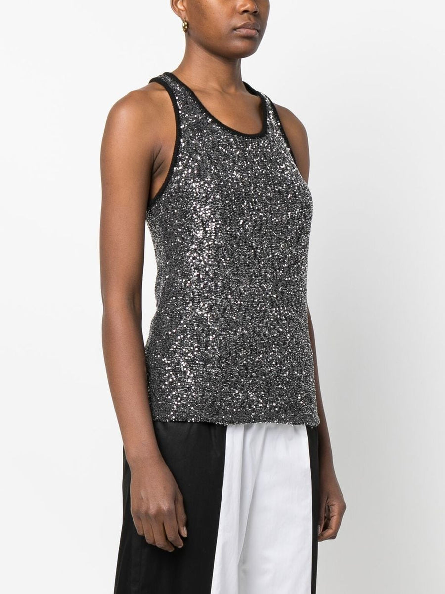 Fabiana Filippi Sequin Tank Top For Women Luxury Knit Sparkle In Gunmetal Grey Everyday Elevation