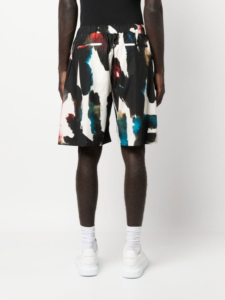 Alexander McQueen Multicolor Logo Print Straight Shorts For Men Elastic Waist Premium Cotton Comfort