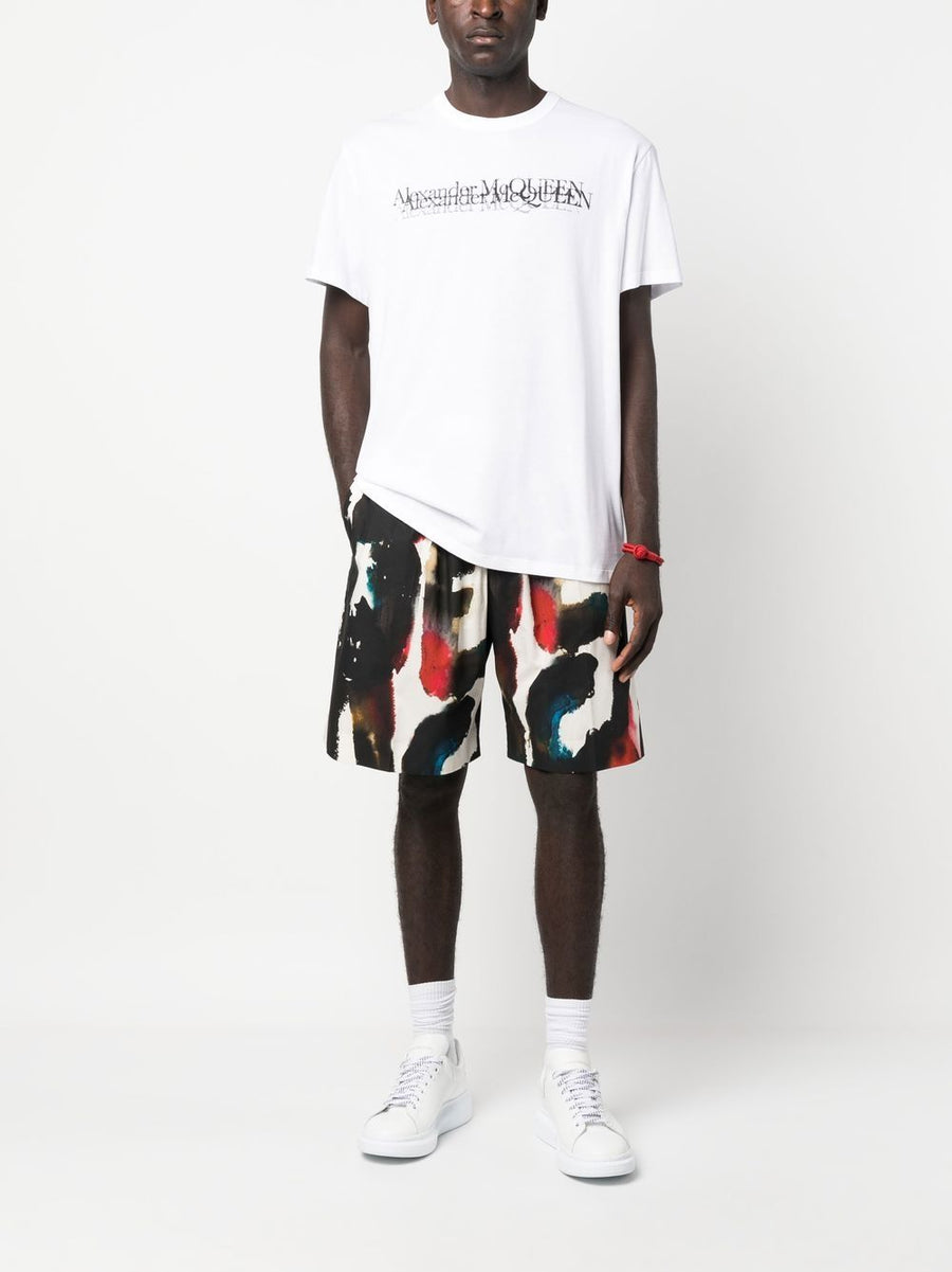 Alexander McQueen Multicolor Logo Print Straight Shorts For Men Elastic Waist Premium Cotton Comfort