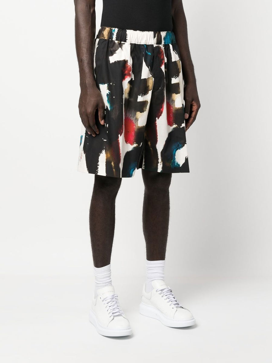 Alexander McQueen Multicolor Logo Print Straight Shorts For Men Elastic Waist Premium Cotton Comfort