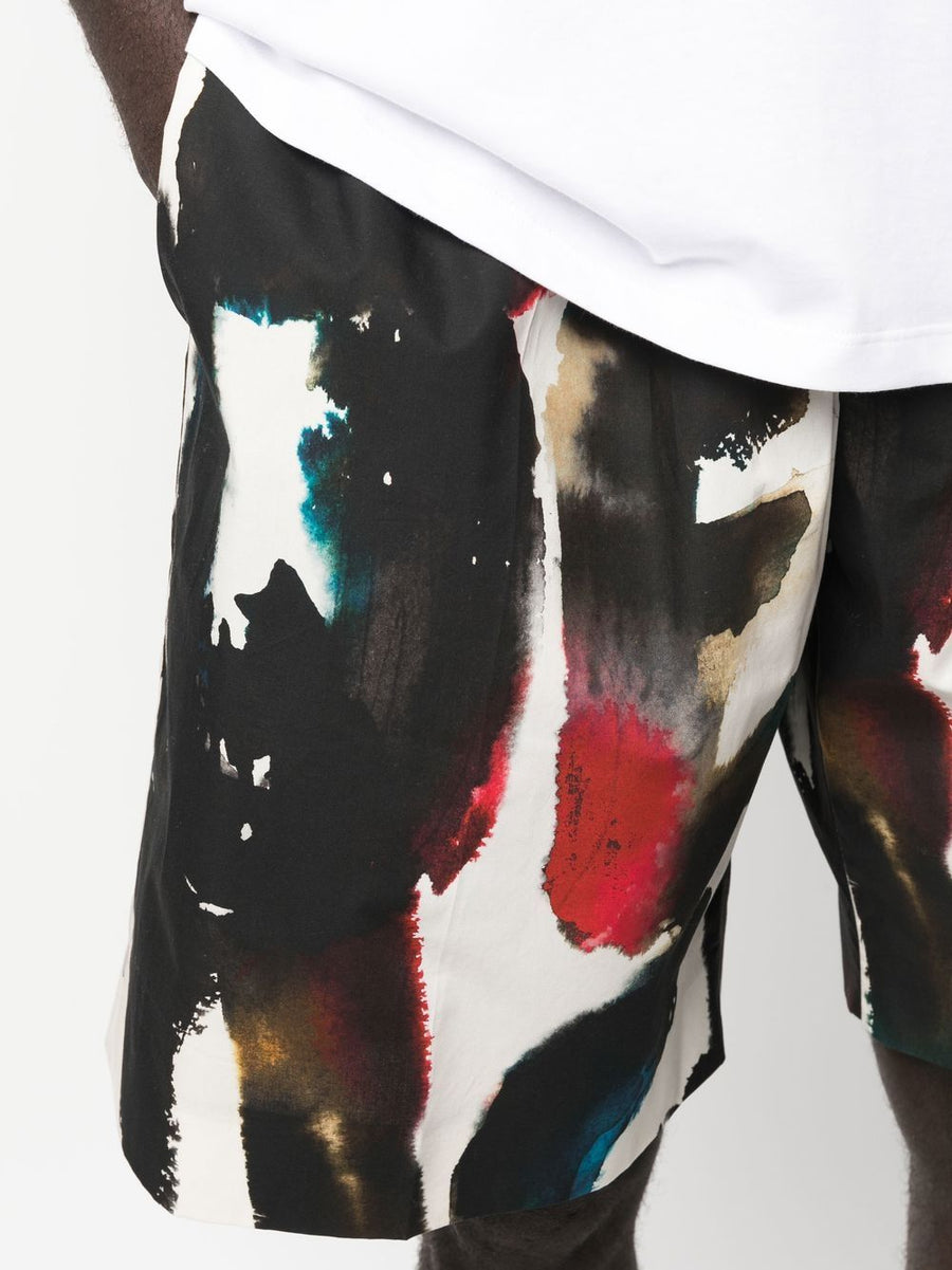 Alexander McQueen Multicolor Logo Print Straight Shorts For Men Elastic Waist Premium Cotton Comfort