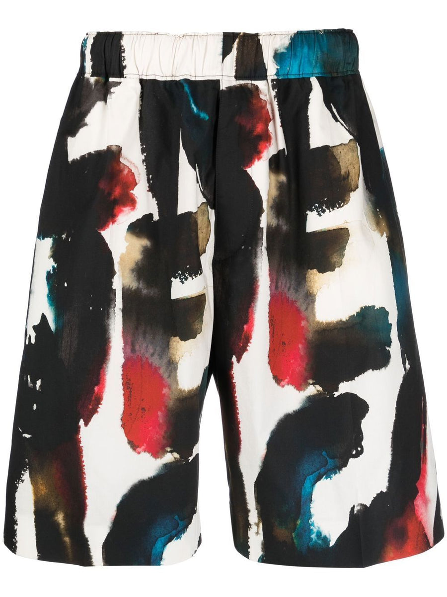 Alexander McQueen Multicolor Logo Print Straight Shorts For Men Elastic Waist Premium Cotton Comfort