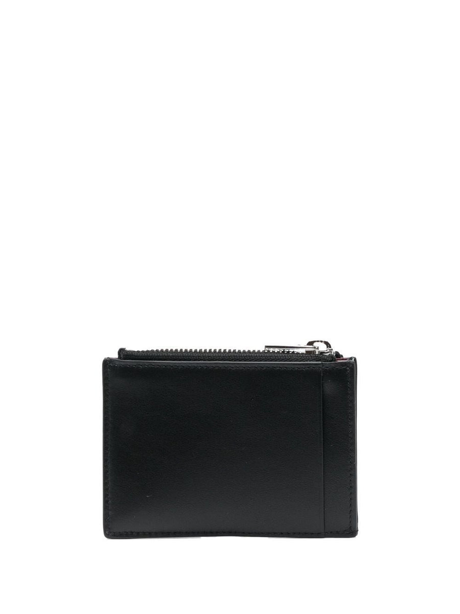 Alexander McQueen Logo Print Cardholder for Men Premium Calf Leather with Zip Coin Pocket and Card Slots