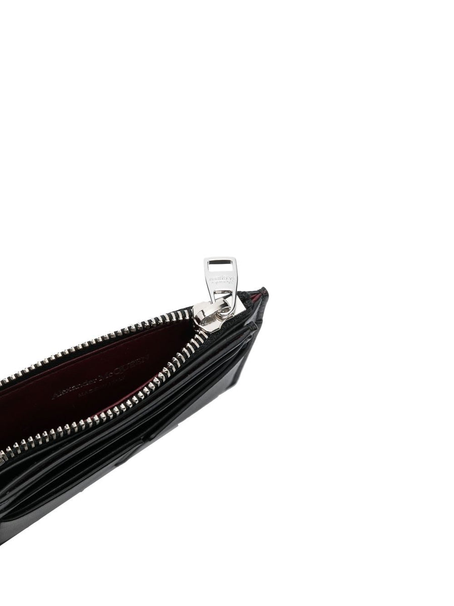 Alexander McQueen Logo Print Cardholder for Men Premium Calf Leather with Zip Coin Pocket and Card Slots
