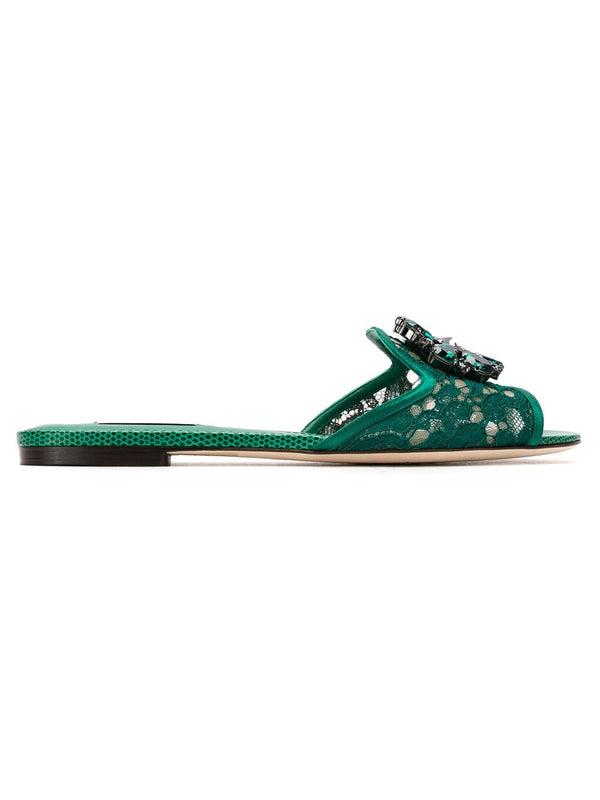 Dolce And Gabbana Crystal Lace Sandals EmeraldGreen Women