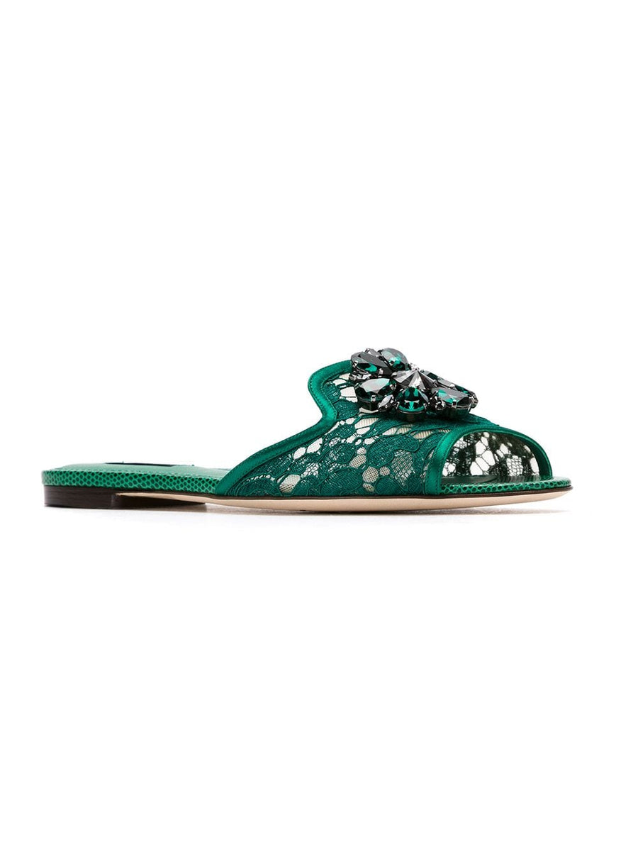 Dolce And Gabbana Crystal Lace Sandals EmeraldGreen Women