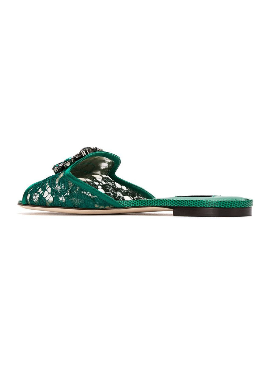 Dolce And Gabbana Crystal Lace Sandals EmeraldGreen Women