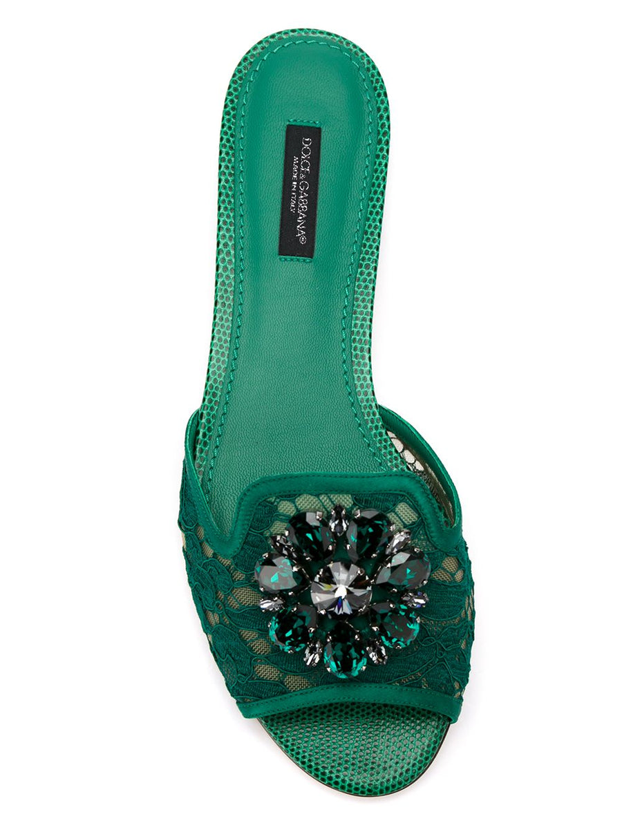 Dolce And Gabbana Crystal Lace Sandals EmeraldGreen Women
