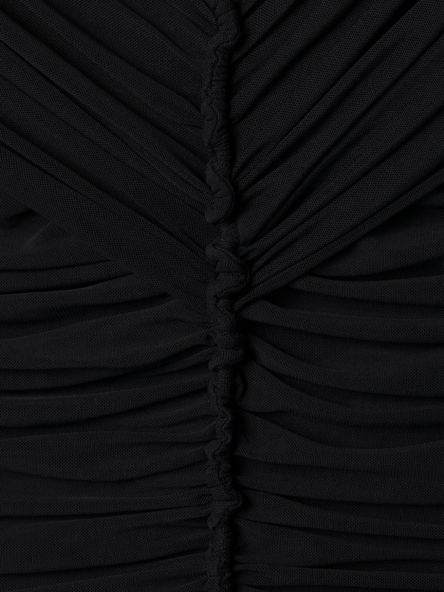 Az Factory By Ester Manas V-Neck Short Dress With Ruched Ruffles Chic Black Stretch Polyester For Women