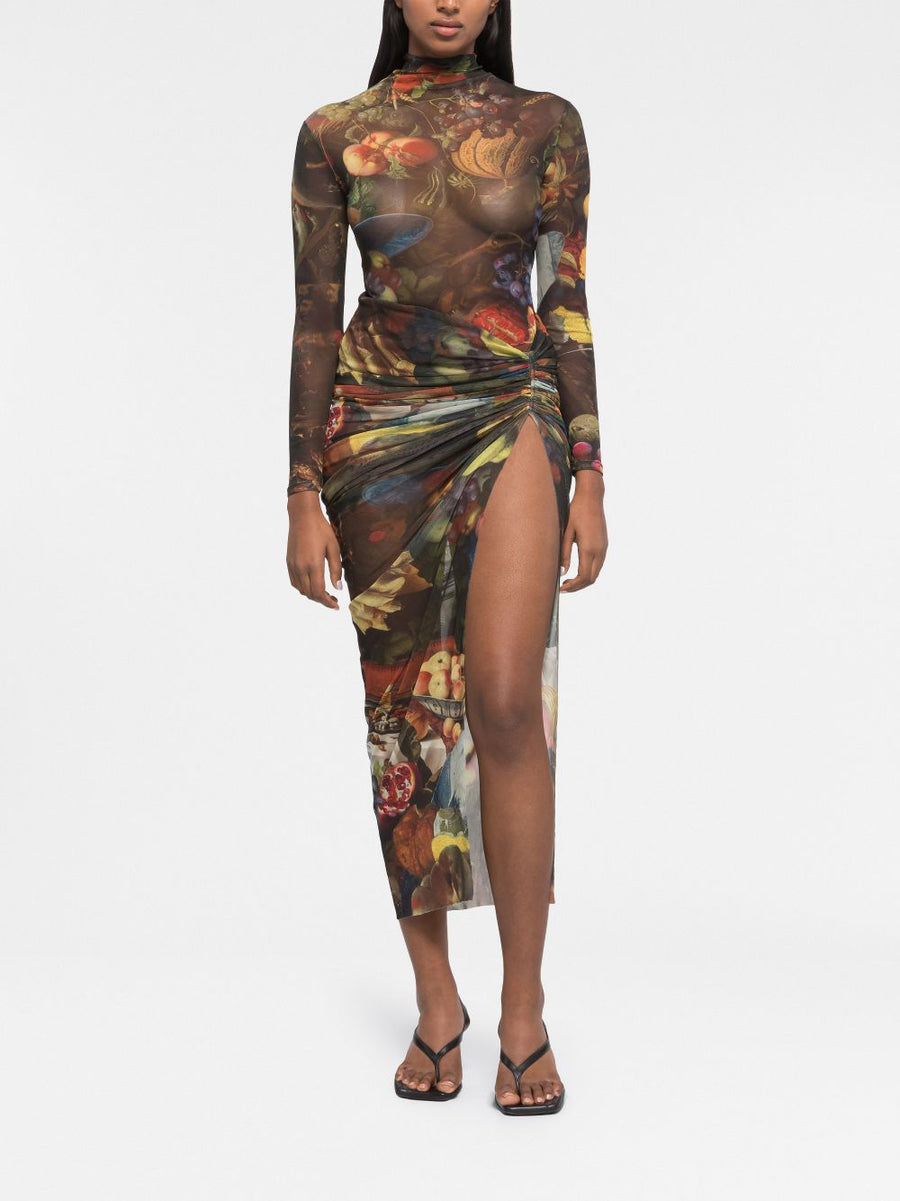Az Factory By Ester Manas Multicolor Fruit Print Side Slit Midi Skirt For Women Everywhere