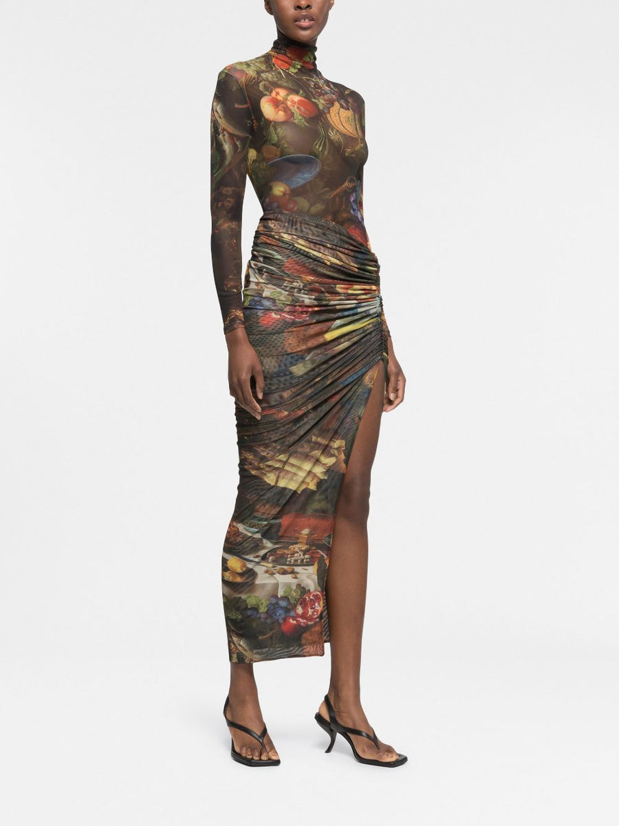 Az Factory By Ester Manas Multicolor Fruit Print Side Slit Midi Skirt For Women Everywhere