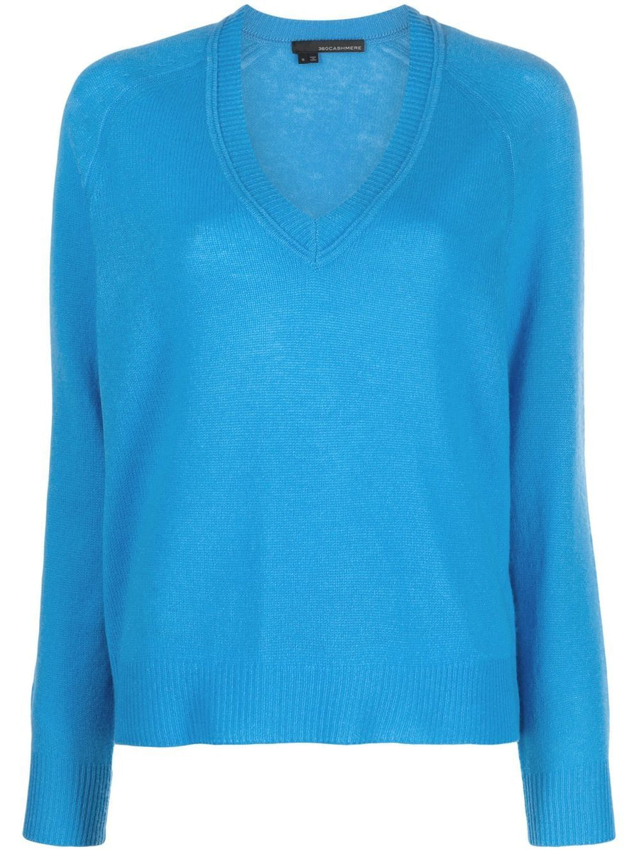 Cashmere Sweater For Women By 360 Cashmere PRE V Neck Cobalt Blue Luxurious Warmth
