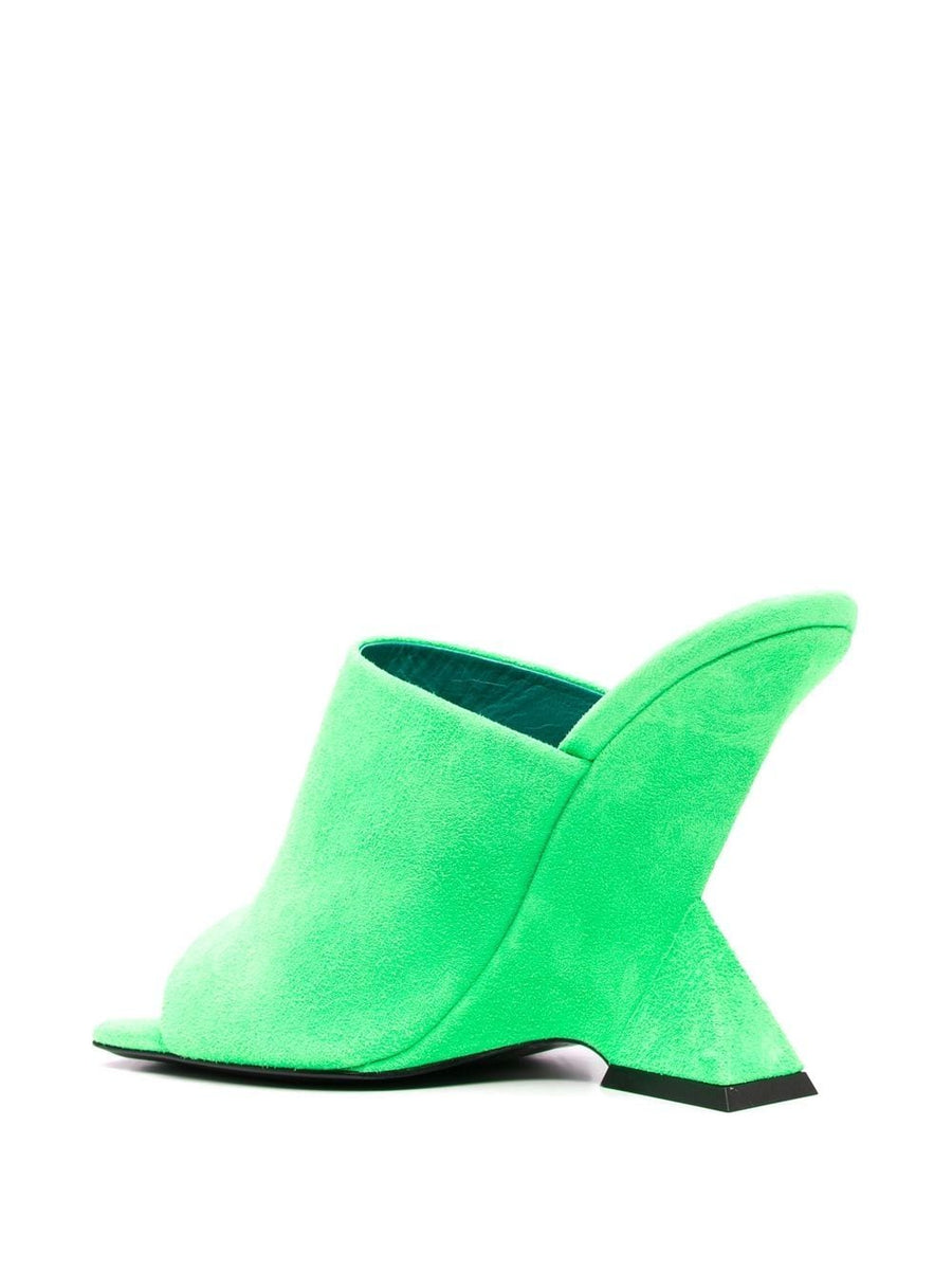 The Attico Cheope 105mm Sandals For Women In Bright Green With Sculpted Heel Architectural Silhouette Luxury Craft