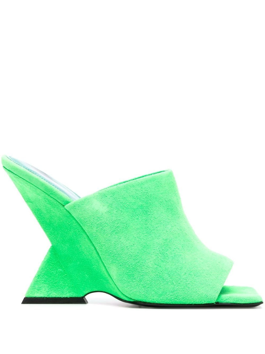 The Attico Cheope 105mm Sandals For Women In Bright Green With Sculpted Heel Architectural Silhouette Luxury Craft