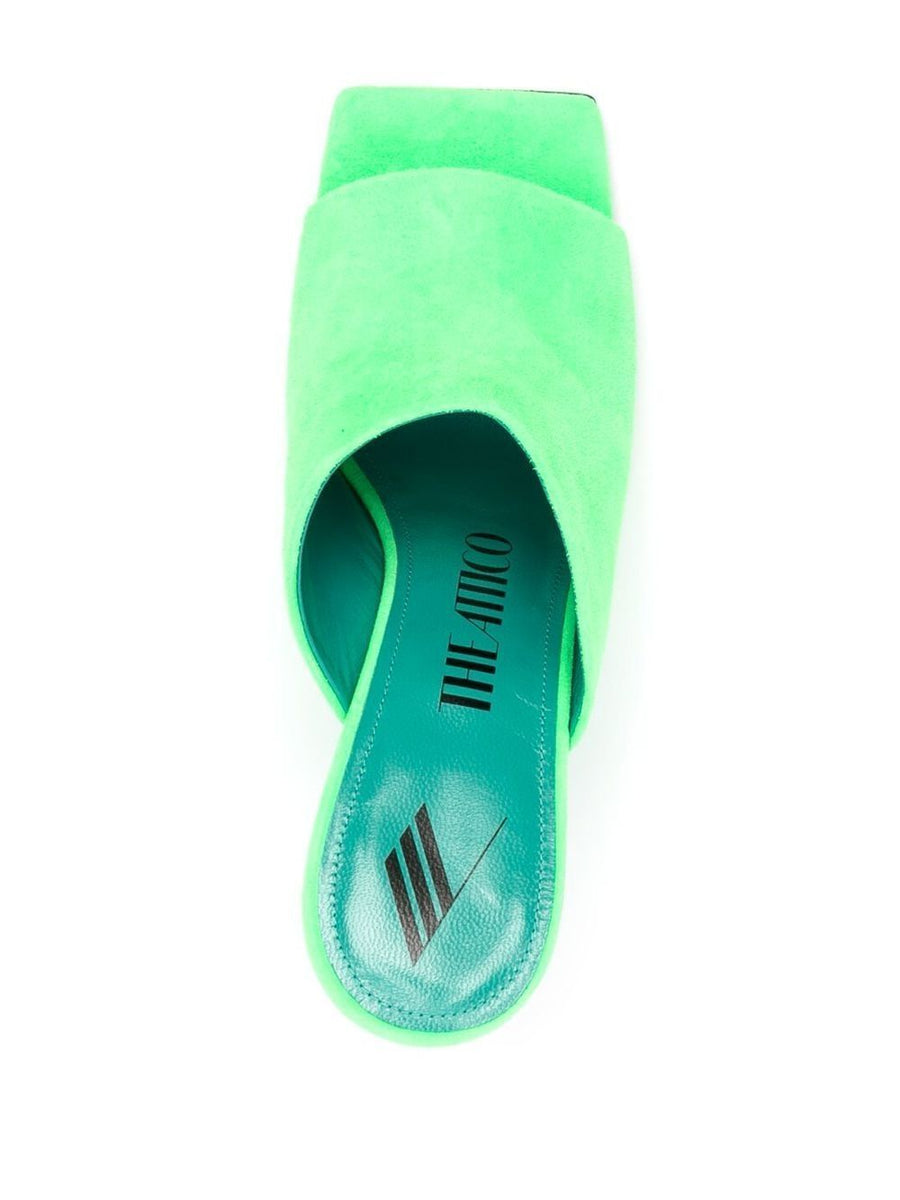 The Attico Cheope 105mm Sandals For Women In Bright Green With Sculpted Heel Architectural Silhouette Luxury Craft